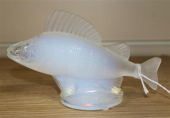 A Lalique Perche opalescent glass paperweight (after the original car mascot)